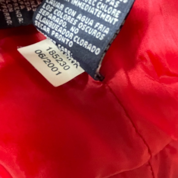 Vintage Tommy Hilfiger Light Weight Hooded Puffer Vest Navy Red Circle Pattern - Picture 13 of 14